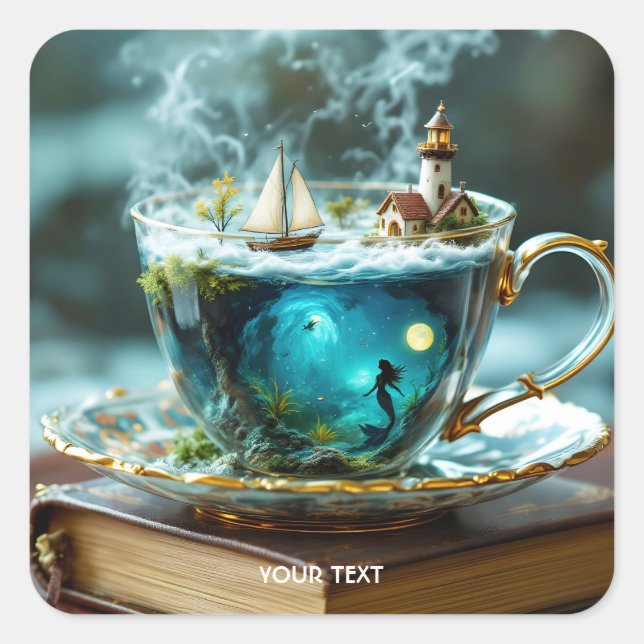 Pegatina Cuadrada Fantasy Cute Cup Ocean Bote (Anverso)