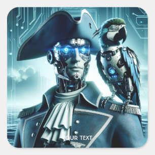 Pegatina Cuadrada Fantasy Cute Cyborg Parrot Pirate