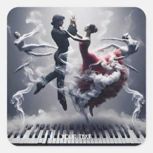 Pegatina Cuadrada Fantasy Cute Dancer Ballerina Piano