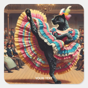 Pegatina Cuadrada Fantasy Cute Dancing Panther Crowd