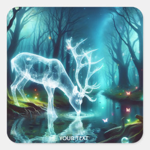 Pegatina Cuadrada Fantasy Cute Deer Ghost Forest