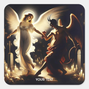 Pegatina Cuadrada Fantasy Cute Demon Angel Dancing