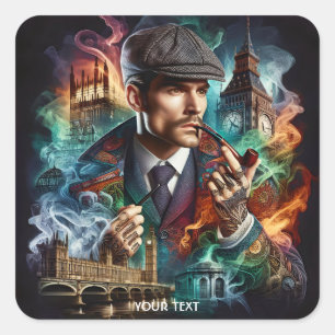 Pegatina Cuadrada Fantasy Cute Detective Old London