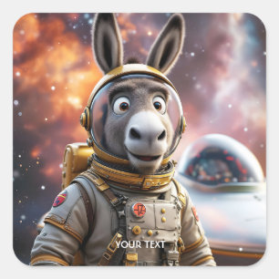 Pegatina Cuadrada Fantasy Cute Donkey Astronauta