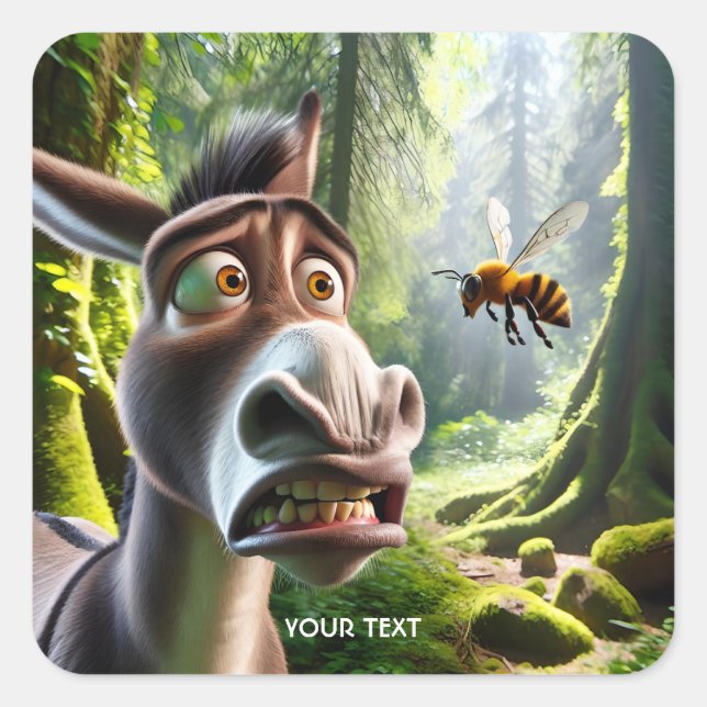 Pegatina Cuadrada Fantasy Cute Donkey Sting Bee (Anverso)
