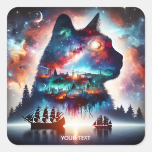 Pegatina Cuadrada Fantasy Cute Dreams Espacio Cat