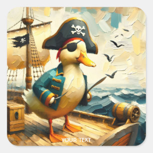 Pegatina Cuadrada Fantasy Cute Duck Ship Sea