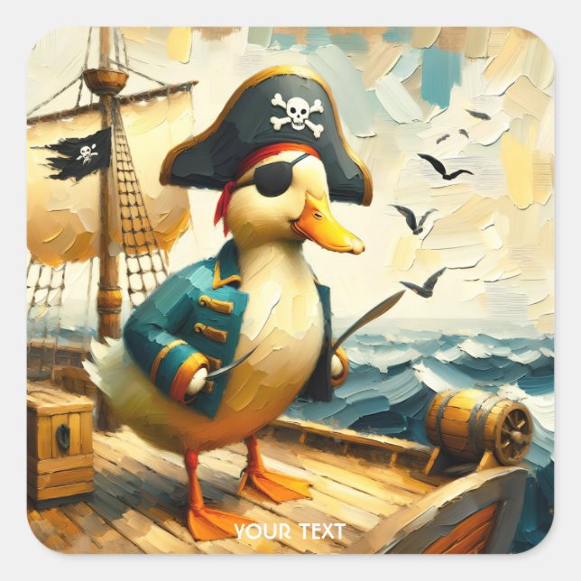 Pegatina Cuadrada Fantasy Cute Duck Ship Sea (Anverso)