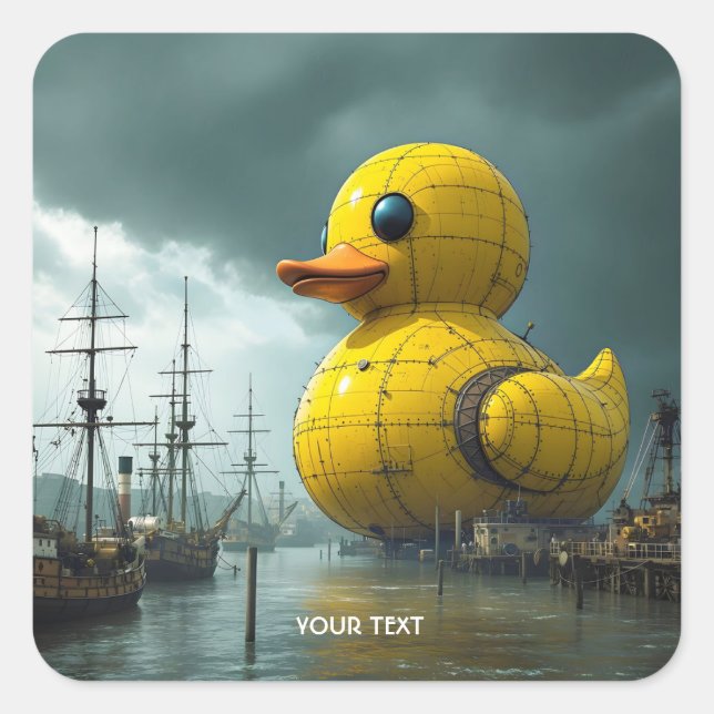 Pegatina Cuadrada Fantasy Cute Duck War Ship (Anverso)