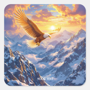 Pegatina Cuadrada Fantasy Cute Eagle Mountains Sunrise
