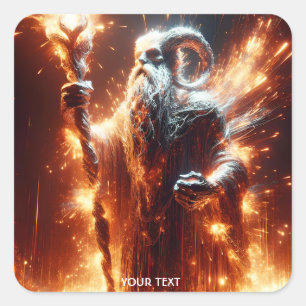 Pegatina Cuadrada Fantasy Cute Fair Old Wizard