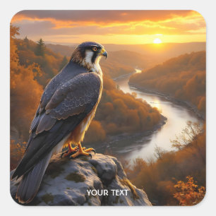 Pegatina Cuadrada Fantasy Cute Falcon Sunset Fall