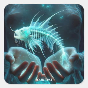 Pegatina Cuadrada Fantasy Cute Fish Hands Sea
