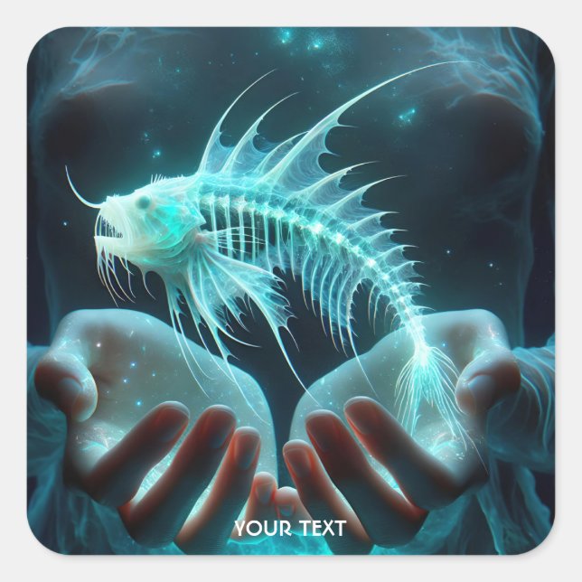 Pegatina Cuadrada Fantasy Cute Fish Hands Sea (Anverso)