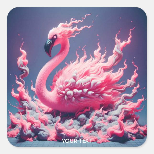 Pegatina Cuadrada Fantasy Cute Flamingo Fumar Fuego (Anverso)