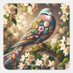 Pegatina Cuadrada Fantasy Cute Floral Bird Jazmine