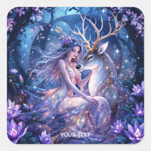 Pegatina Cuadrada Fantasy Cute Forest Deer Chica