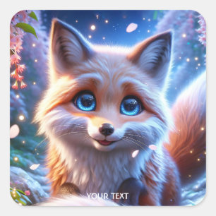 Pegatina Cuadrada Fantasy Cute Fox Blue Eyes