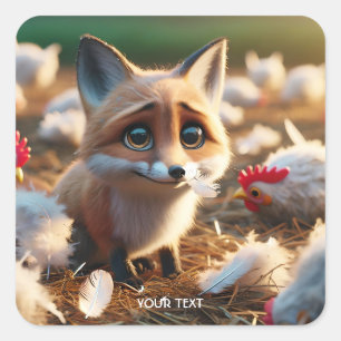 Pegatina Cuadrada Fantasy Cute Fox Feathers Pollo