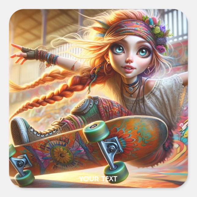 Pegatina Cuadrada Fantasy Cute Fox Fire Boy (Anverso)