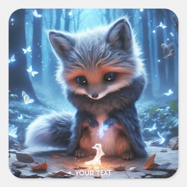 Pegatina Cuadrada Fantasy Cute Fox Forest (Anverso)
