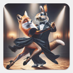 Pegatina Cuadrada Fantasy Cute Fox Rabbit Tango