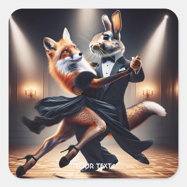 Pegatina Cuadrada Fantasy Cute Fox Rabbit Tango (Anverso)