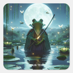 Pegatina Cuadrada Fantasy Cute Frog Samurai Katana