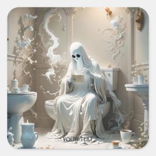 Pegatina Cuadrada Fantasy Cute Ghost Bathroom Paper