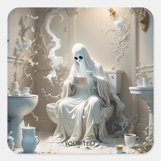 Pegatina Cuadrada Fantasy Cute Ghost Bathroom Paper (Anverso)