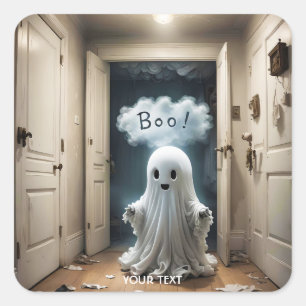 Pegatina Cuadrada Fantasy Cute Ghost Closet Boo