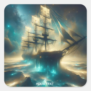 Pegatina Cuadrada Fantasy Cute Ghost Sea Ship