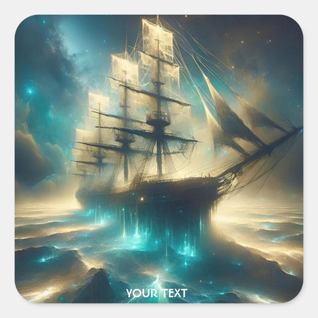 Pegatina Cuadrada Fantasy Cute Ghost Sea Ship (Anverso)