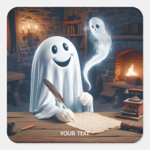 Pegatina Cuadrada Fantasy Cute Ghost Wriather Feather