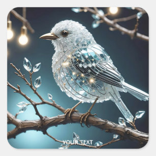 Pegatina Cuadrada Fantasy Cute Glass Bird Branch
