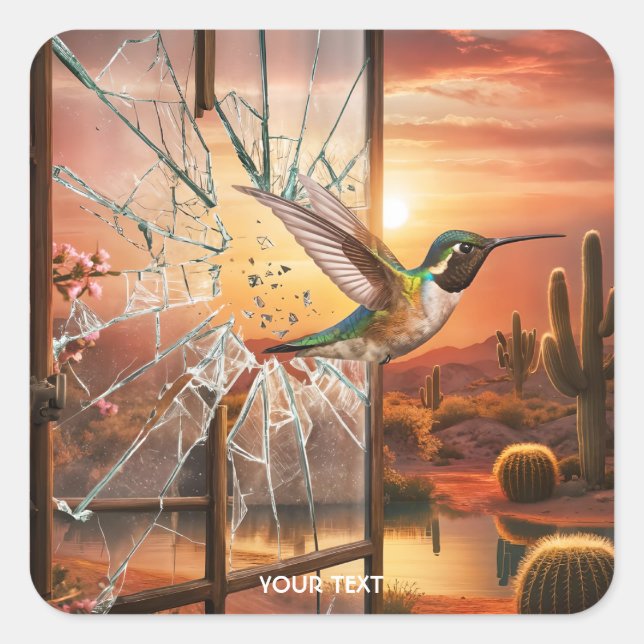Pegatina Cuadrada Fantasy Cute Glass Desert Bird (Anverso)