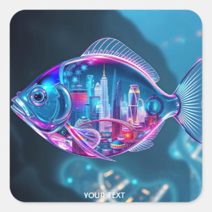 Pegatina Cuadrada Fantasy Cute Glass Fish City