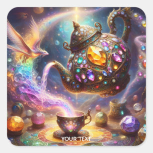 Pegatina Cuadrada Fantasy Cute Glass Tea Kettle