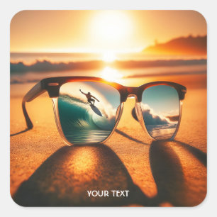 Pegatina Cuadrada Fantasy Cute Glasses Sunset Beach