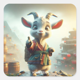 Pegatina Cuadrada Fantasy Cute Goat Gesture Street