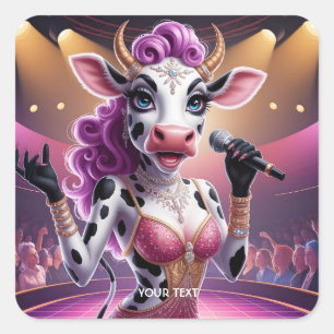 Pegatina Cuadrada Fantasy Cute Gorgeous Cow Popstar