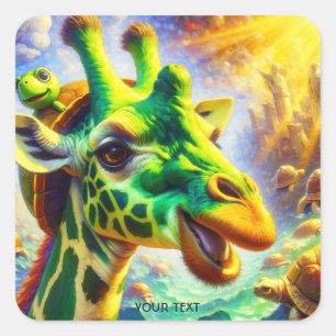 Pegatina Cuadrada Fantasy Cute Green Giraffe Turca
