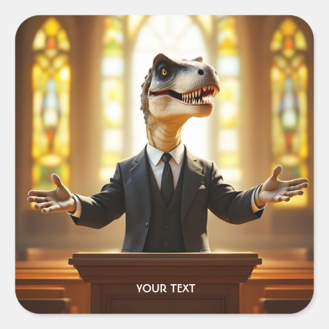 Pegatina Cuadrada Fantasy Cute Happy Velociraptor Raptor (Anverso)