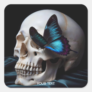 Pegatina Cuadrada Fantasy Cute Head Blue Butfly