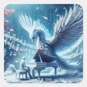 Pegatina Cuadrada Fantasy Cute Ice Piano Phoenix