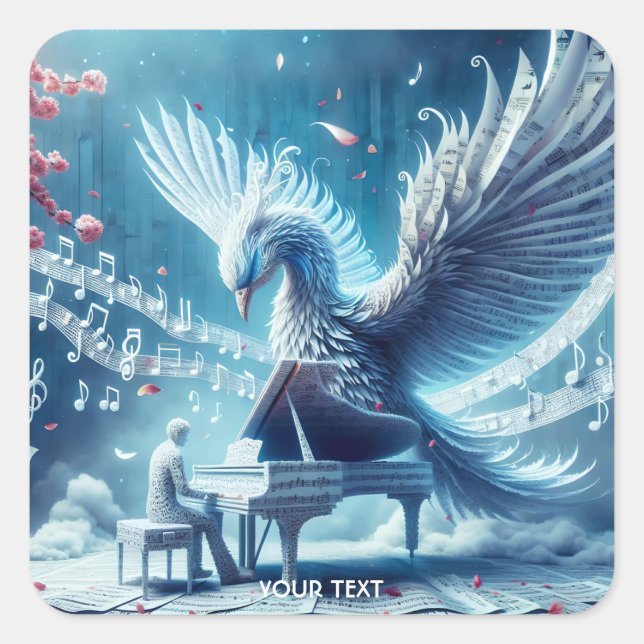 Pegatina Cuadrada Fantasy Cute Ice Piano Phoenix (Anverso)