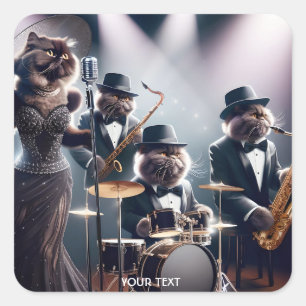 Pegatina Cuadrada Fantasy Cute Jazz Band Cats