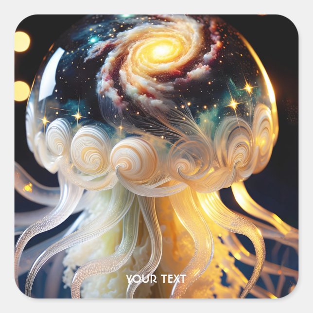 Pegatina Cuadrada Fantasy Cute Jellyfish Space Stars (Anverso)