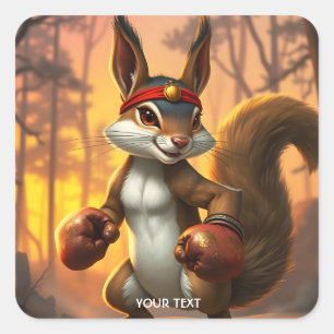 Pegatina Cuadrada Fantasy Cute Kickboxer Bosque de ardilla