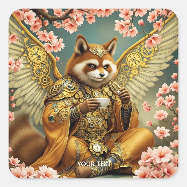 Pegatina Cuadrada Fantasy Cute King Tanuki Tea (Anverso)